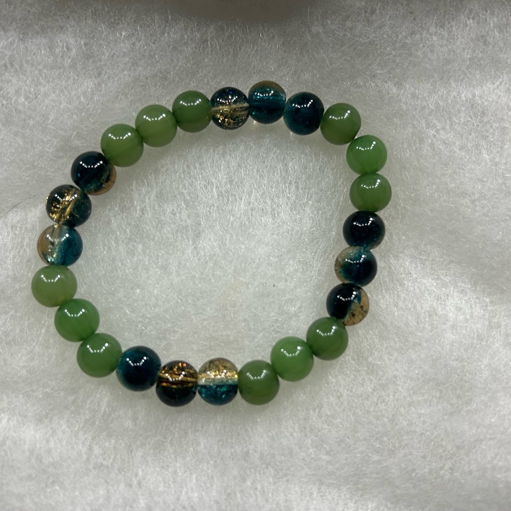 Moss Agate and Blue/Gold Apatite Bracelet
